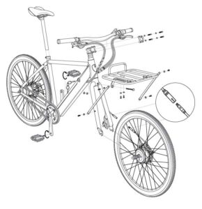 An exploded view illustration that shows the parts of an eBike