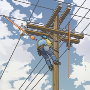 Powerline Maintenance Utility worker performing power line maintenance