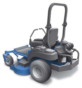 An illustration of a riding lawn mower