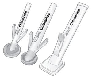 Illustration that shows three different skin preparation applicators