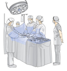 Illustration that shows the medical staff in an operating room