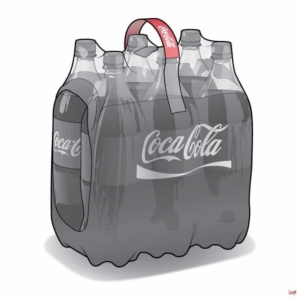 Beverage-Packaging A technical illustration that shows the packaging for a Coca Cola six pack