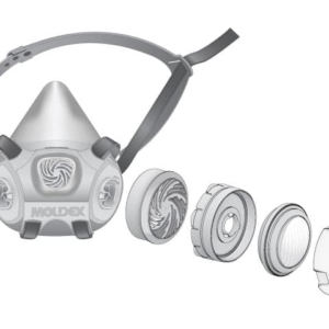 An exploded view of a protective mask that shows each filter layer