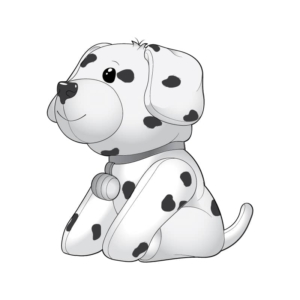 Fire-Truck-Ride-on-Toy-Dalmatian An illustration of the Dalmatian toy that sits in a fire truck ride-on toy for children