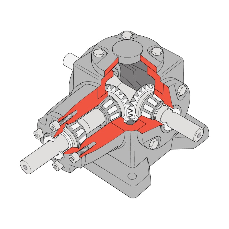 A cutaway illustration that shows the interior of a gear drive