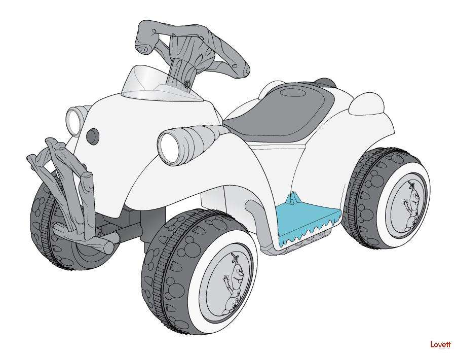 This is an illustration of the Disney Olaf ride-on quad for children.