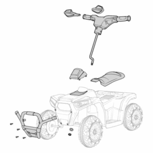 Ride-on Toy - Attach Handlebar An exploded view technical illustration that shows how to attach the ride-on toy handlebar