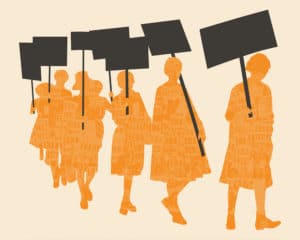 An editorial illustration that shows women protesting for the civil rights