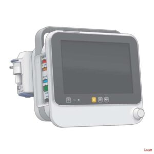 Technical illustration that shows GE Healthcare B150 patient monitor
