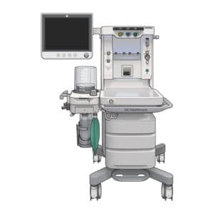 A technical illustration that shows GE Healthcare's CS650 anesthesia machine