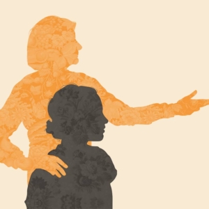 Drawing-Inspiration An editorial illustration that shows a woman guiding another women forward