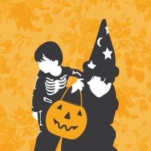 Halloween-Managment An editorial illustration that shows two children in halloween costumes