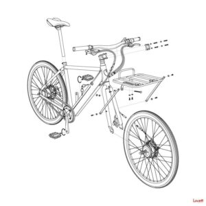 An exploded view technical illustration that shows the parts to the Hilltopper Discover B7 eBike