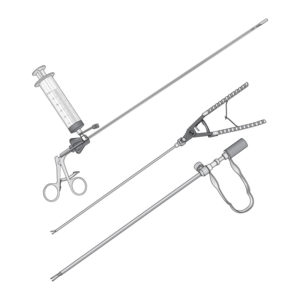 A medical illustration that show different types of laparoscopic instruments