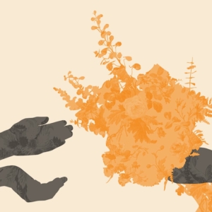Love and Marriage An editorial illustration that shows an exchange of flowers