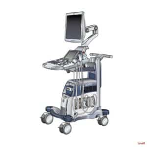 A technical illustration that shows GE Healthcare's Pyxis ultrasound machine