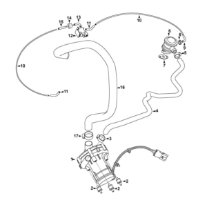 An exploded view technical illustration that shows the parts in a Volvo pump assembly