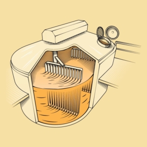 Tillamook Window 2 Cheese Vats An editorial illustration of the Cheese Vats in Tillamook's cheese making process