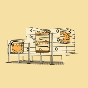 Tillamook-Window-3-Cheddarmaster An editorial illustration of the new Cheddarmaster in Tillamook's cheese making process