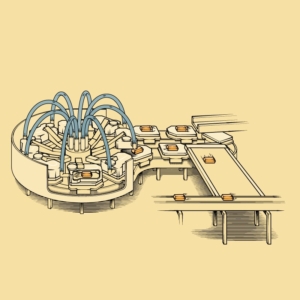 Tillamook-Window-8-The-Blue-Octopus An editorial illustration of the Blue Octopus in Tillamook's cheese making process