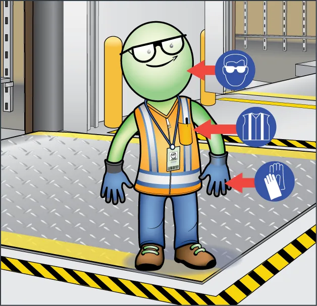 Visual training graphic showing how to connect a conveyor to a drop frame trailer using step-by-step illustrated instructions in an Amazon fulfillment center.