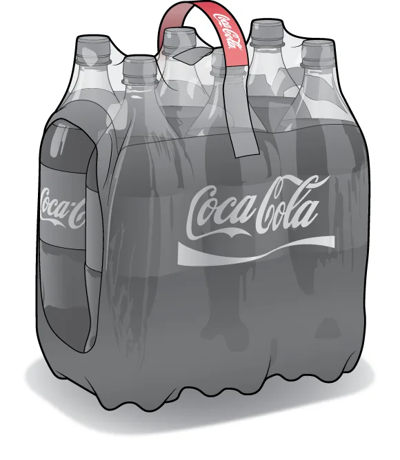Photorealistic illustration of multi-bottle beverage packaging used for product visualization and packaging design communication.