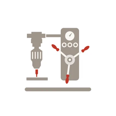 Icon representing industrial machinery, manufacturing equipment, and assembly processes.