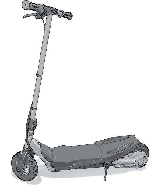 Technical illustration of a Mongoose electric scooter showing the complete vehicle design and major product components.